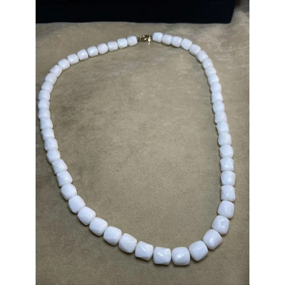Trifari Jewelry - Vintage Crown Trifari Long 24” Necklace White Beaded Logo Sign